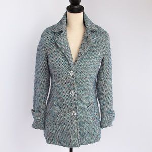 Tweed blazer jacket with large clear rhinestone buttons size S Tweed